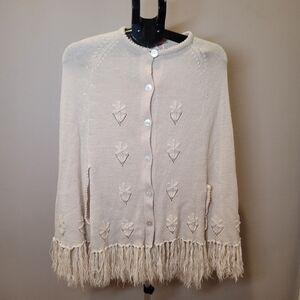Vintage Knit Poncho With Flower Detail